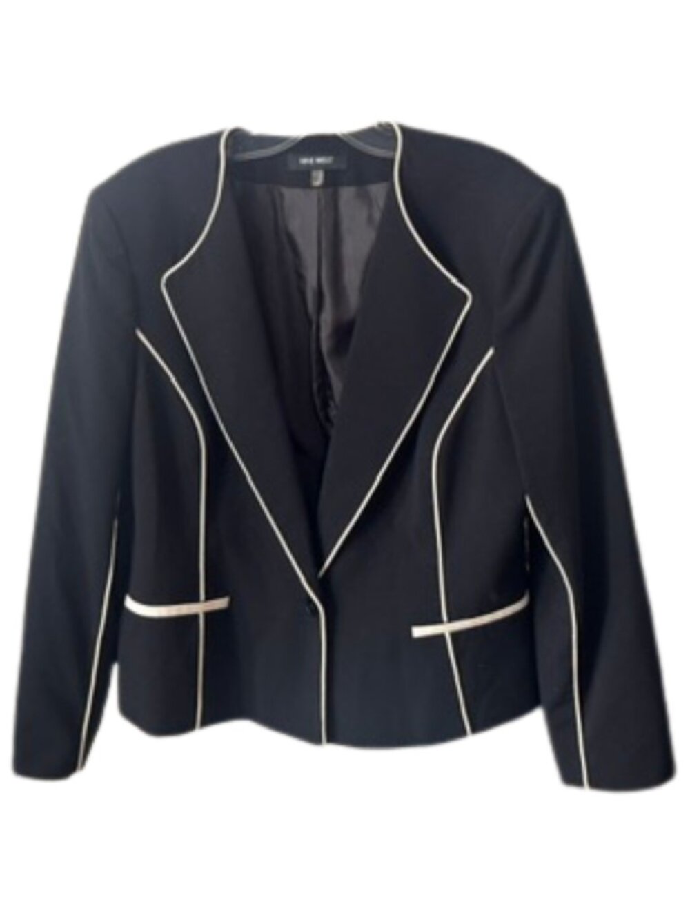 Nine West Black & Ivory Contrast Piping Blazer Size 16